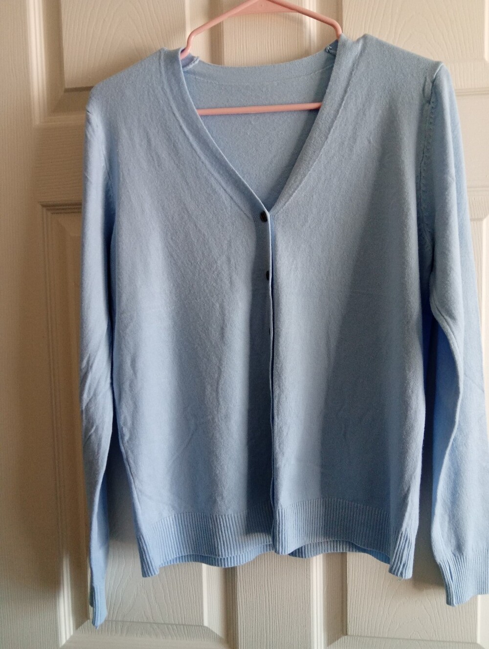 Women's Light Blue V-Neck Button-Front Cardigan Sweater